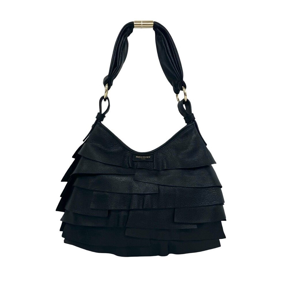 YVES SAINT LAURENT Saint-Tropez Hobo Leather Semi-One Shoulder Bag with Logo ...
